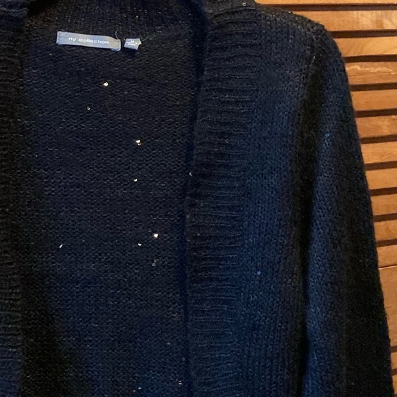 NY Collection Black Knit Shrug with Glitter Sequins - Picture 5 of 12